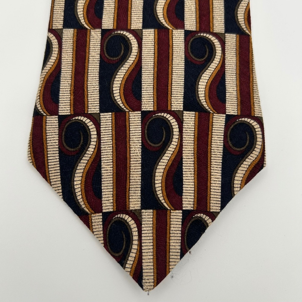 Surrey Necktie Mens OS Burgundy Navy Silk Geometric Abstract Scroll Vintage